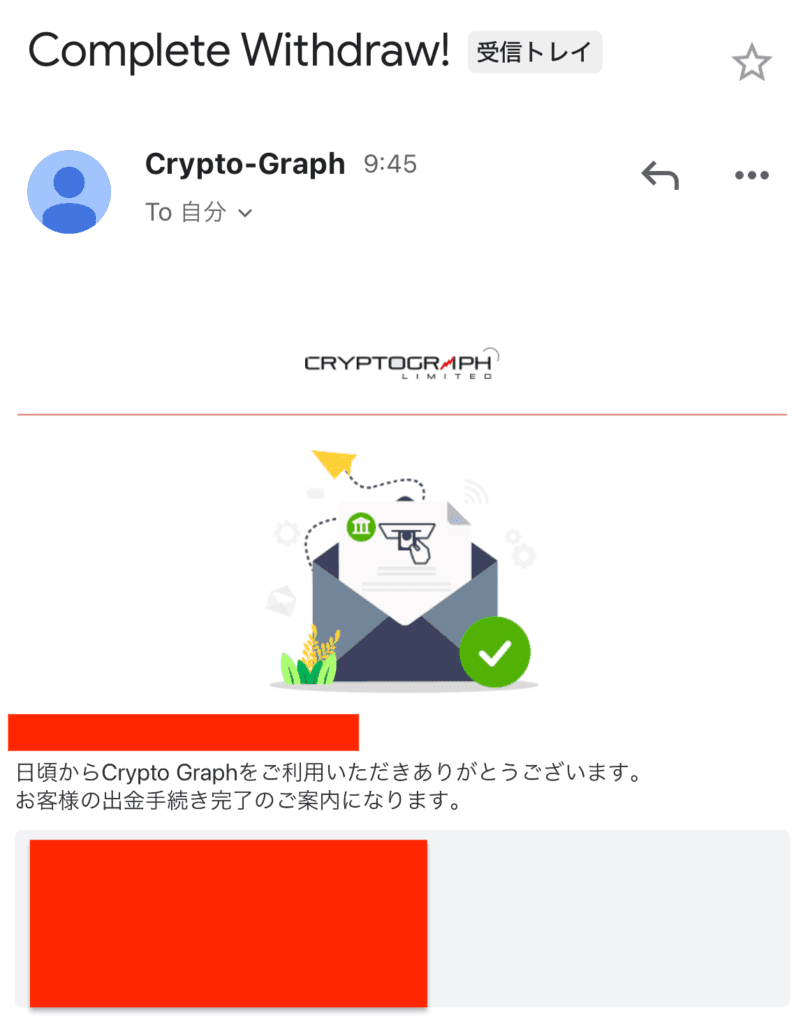 Withdrawal process completion confirmation email
